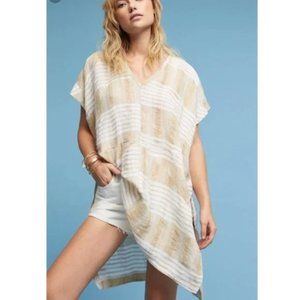 Akemi + Kin 100% Linen Oversized Tunic XS Cap Sleeves Side Slits Hi-Lo V-Neck
